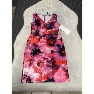 New‎ Adrianna Papell Photoreal Floral Sheath Dress Pink Size 10 NWT